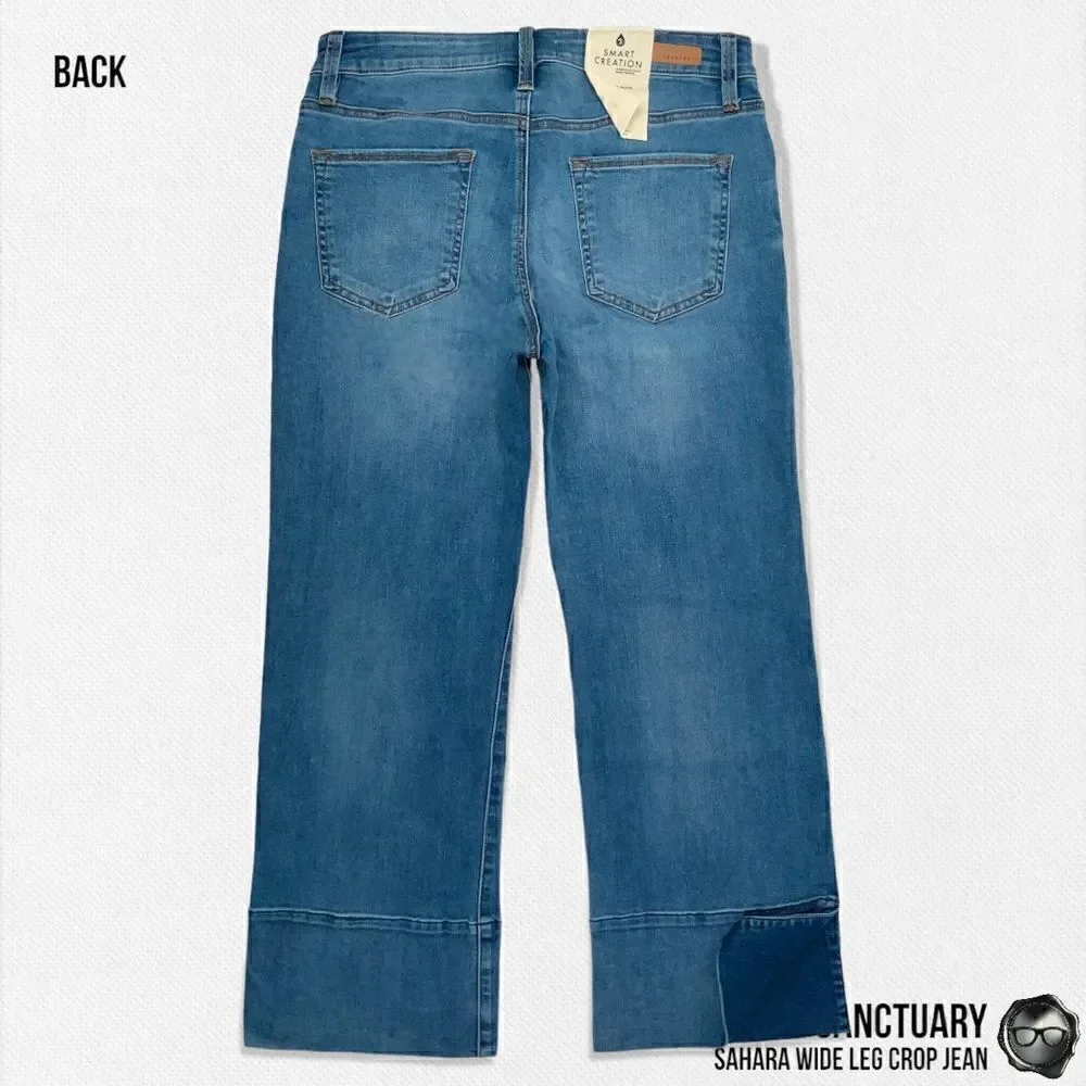 SANCTUARY SAHARA NON-CONFORMIST WIDE LEG CROP JEAN IN BLUE HORIZON WOMEN SIZE 30